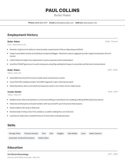 Boiler Maker Resume