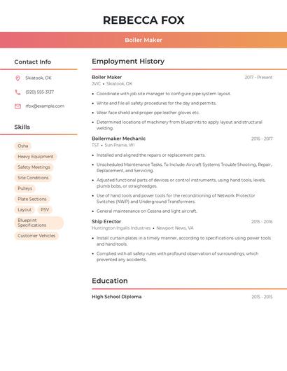 Boiler Maker Resume