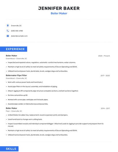 Boiler Maker Resume