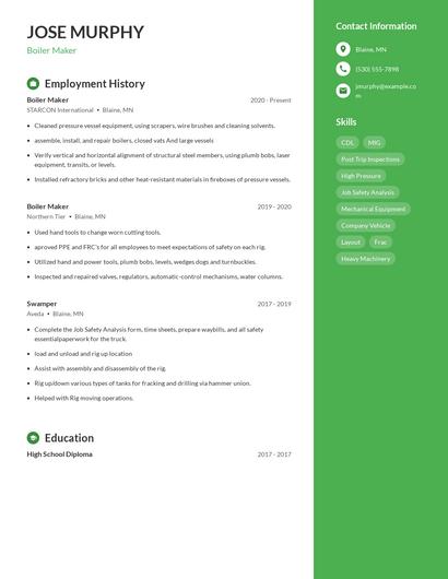 Boiler Maker Resume