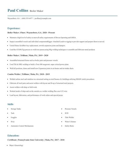 Boiler Maker Resume