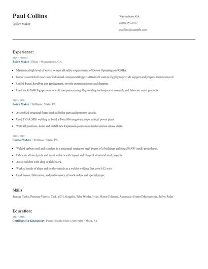 Boiler Maker Resume