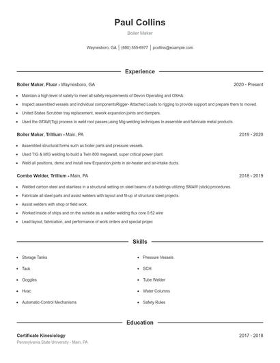 Boiler Maker Resume