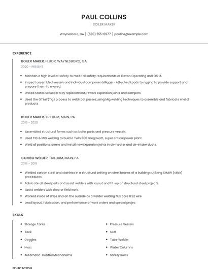 Boiler Maker Resume