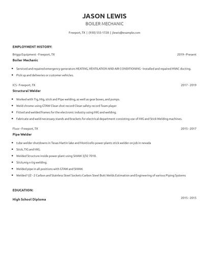 Boiler Mechanic Resume