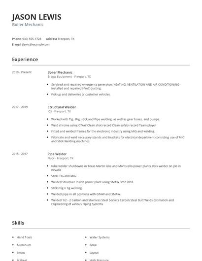 Boiler Mechanic Resume