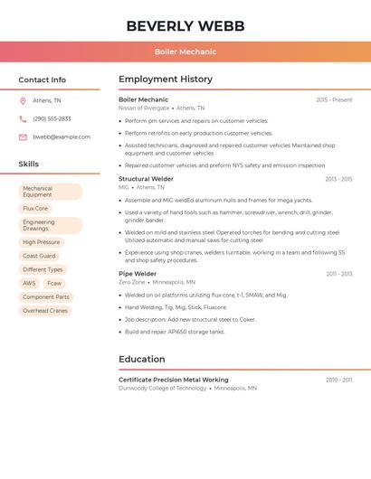 Boiler Mechanic Resume