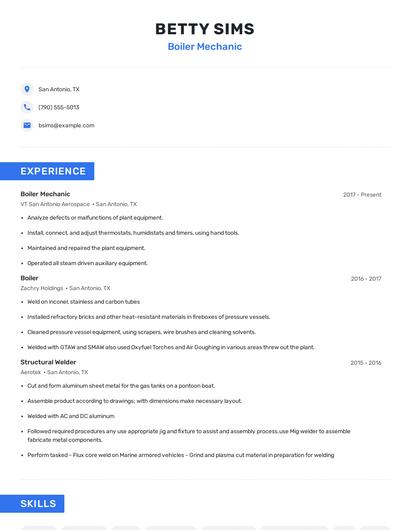 Boiler Mechanic Resume