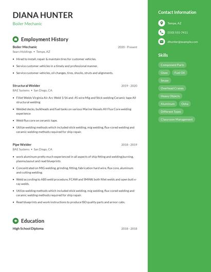 Boiler Mechanic Resume
