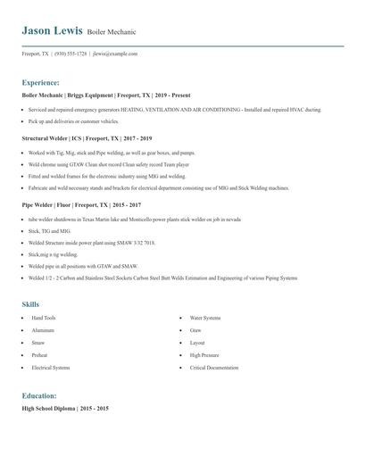 Boiler Mechanic Resume