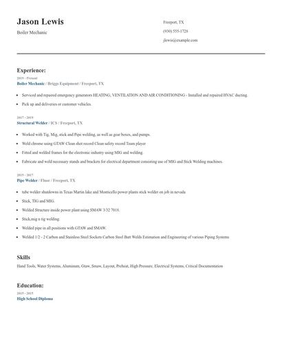 Boiler Mechanic Resume