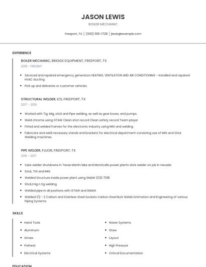 Boiler Mechanic Resume