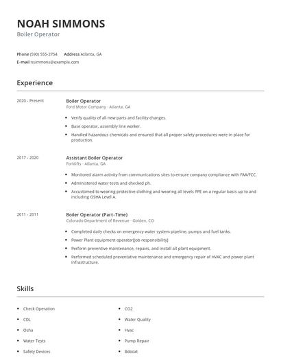 Boiler Operator Resume