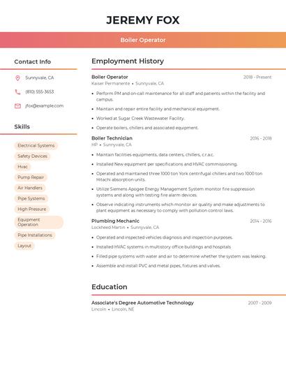 Boiler Operator Resume