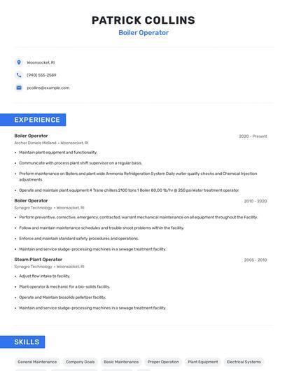 Boiler Operator Resume