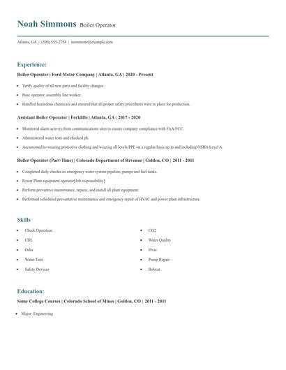 Boiler Operator Resume