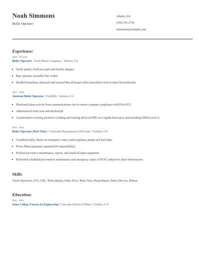 Boiler Operator Resume