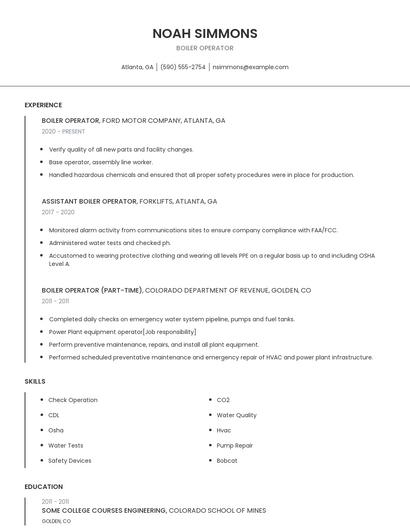 Boiler Operator Resume