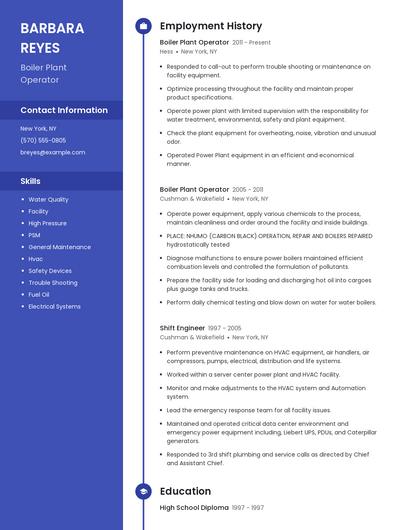 Boiler Plant Operator Resume