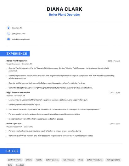 Boiler Plant Operator Resume