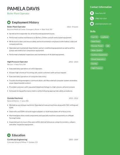 Boiler Plant Operator Resume