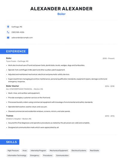 Boiler Resume