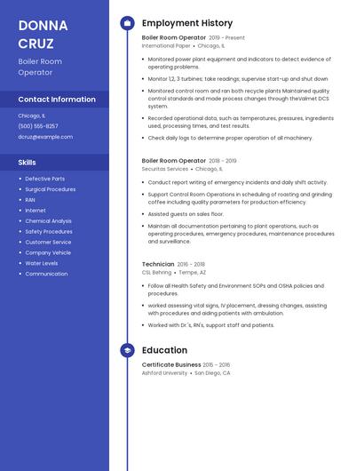 Boiler Room Operator Resume