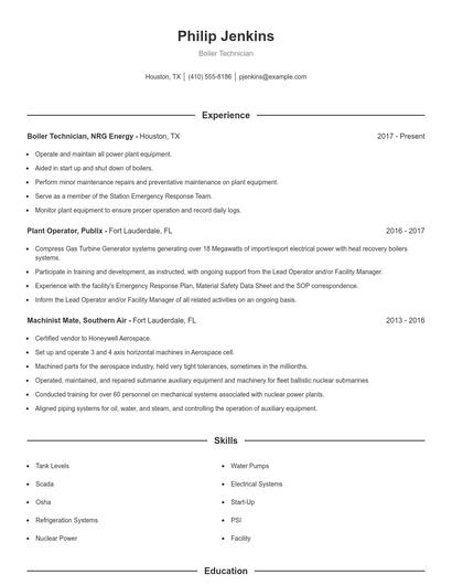 Boiler Technician Resume