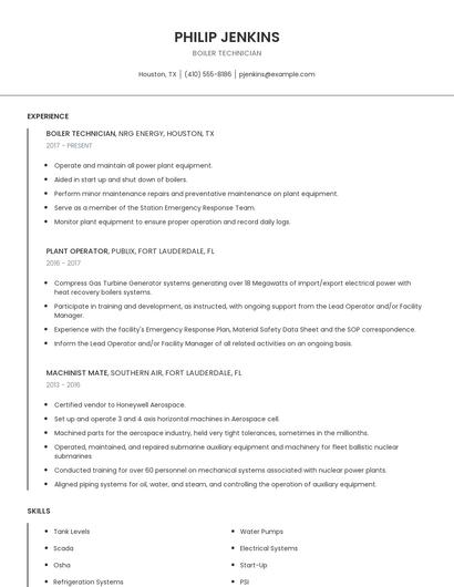 Boiler Technician Resume