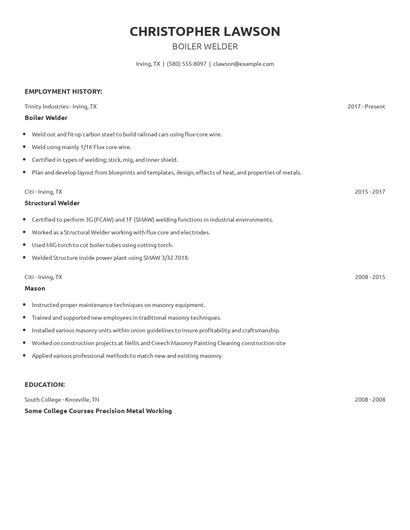 Boiler Welder Resume
