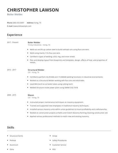 Boiler Welder Resume