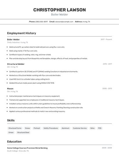Boiler Welder Resume