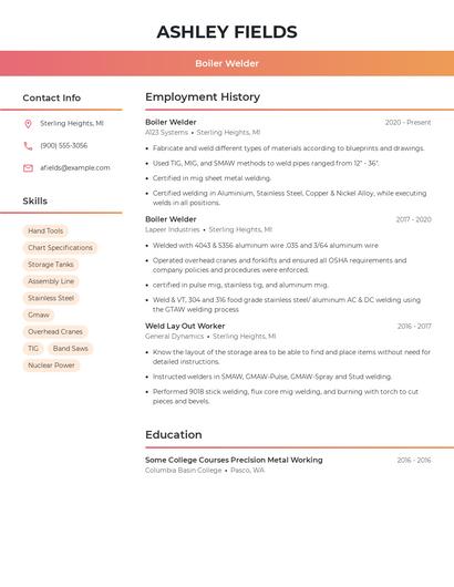 Boiler Welder Resume