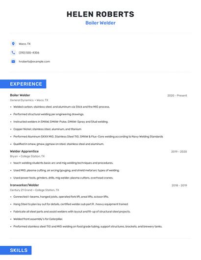Boiler Welder Resume