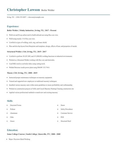 Boiler Welder Resume