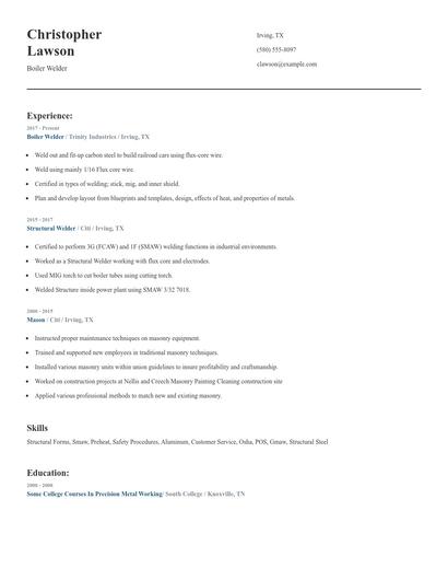 Boiler Welder Resume
