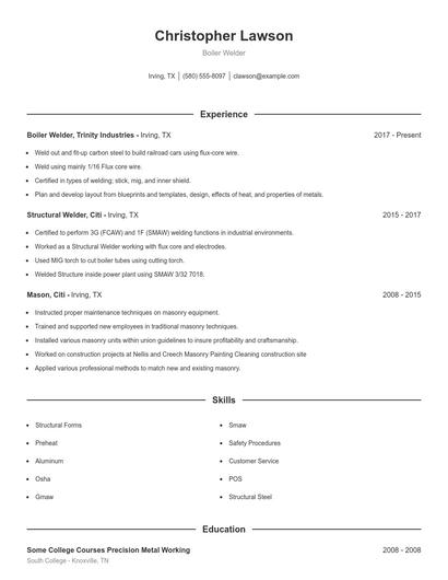 Boiler Welder Resume