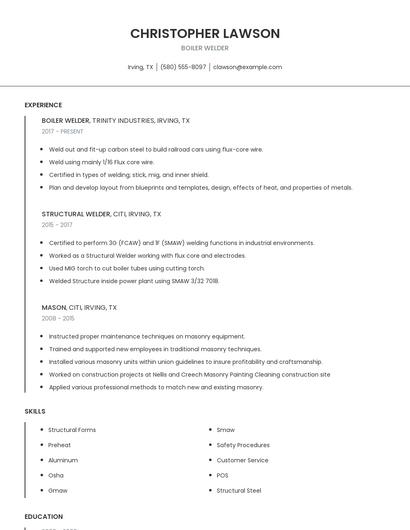 Boiler Welder Resume