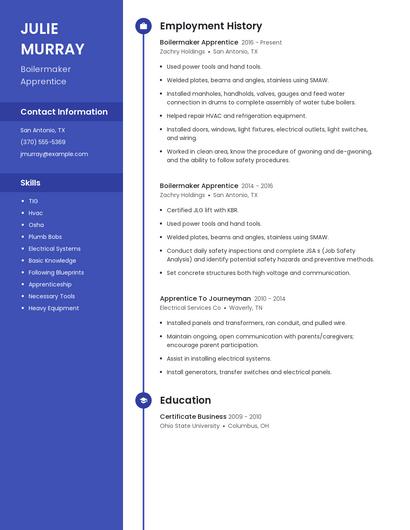 Boilermaker Apprentice Resume