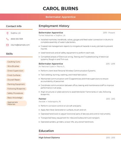 Boilermaker Apprentice Resume