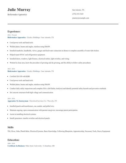 Boilermaker Apprentice Resume