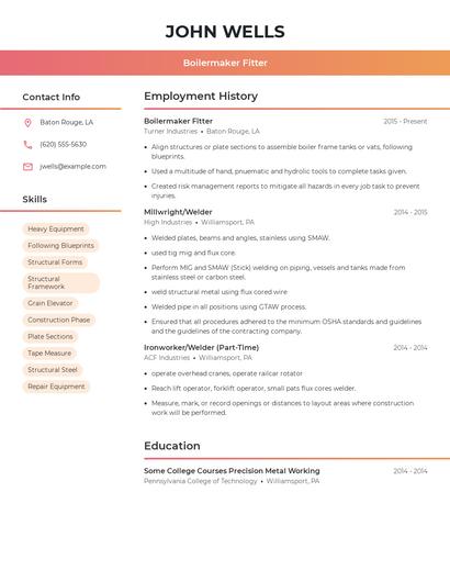 Boilermaker Fitter Resume
