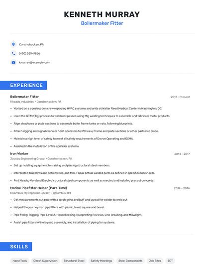 Boilermaker Fitter Resume