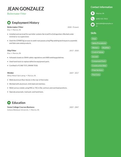 Boilermaker Fitter Resume