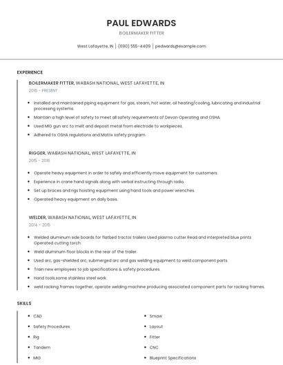 Boilermaker Fitter Resume