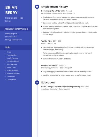 Boilermaker Pipe Fitter Resume