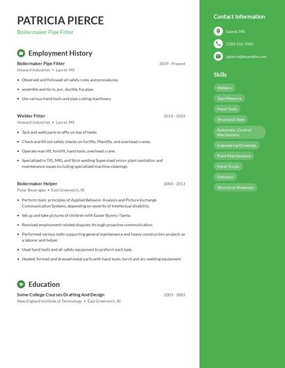 Boilermaker Pipe Fitter Resume