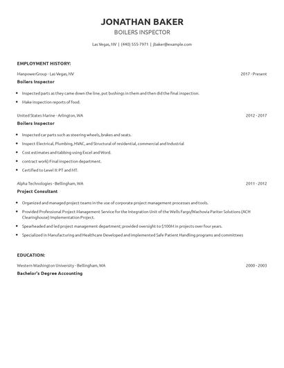 Boilers Inspector Resume