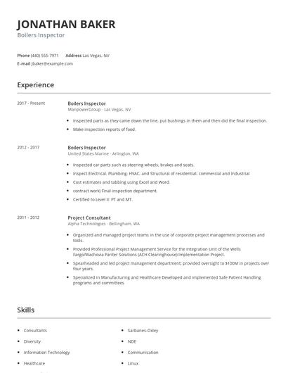 Boilers Inspector Resume