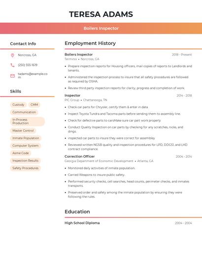 Boilers Inspector Resume